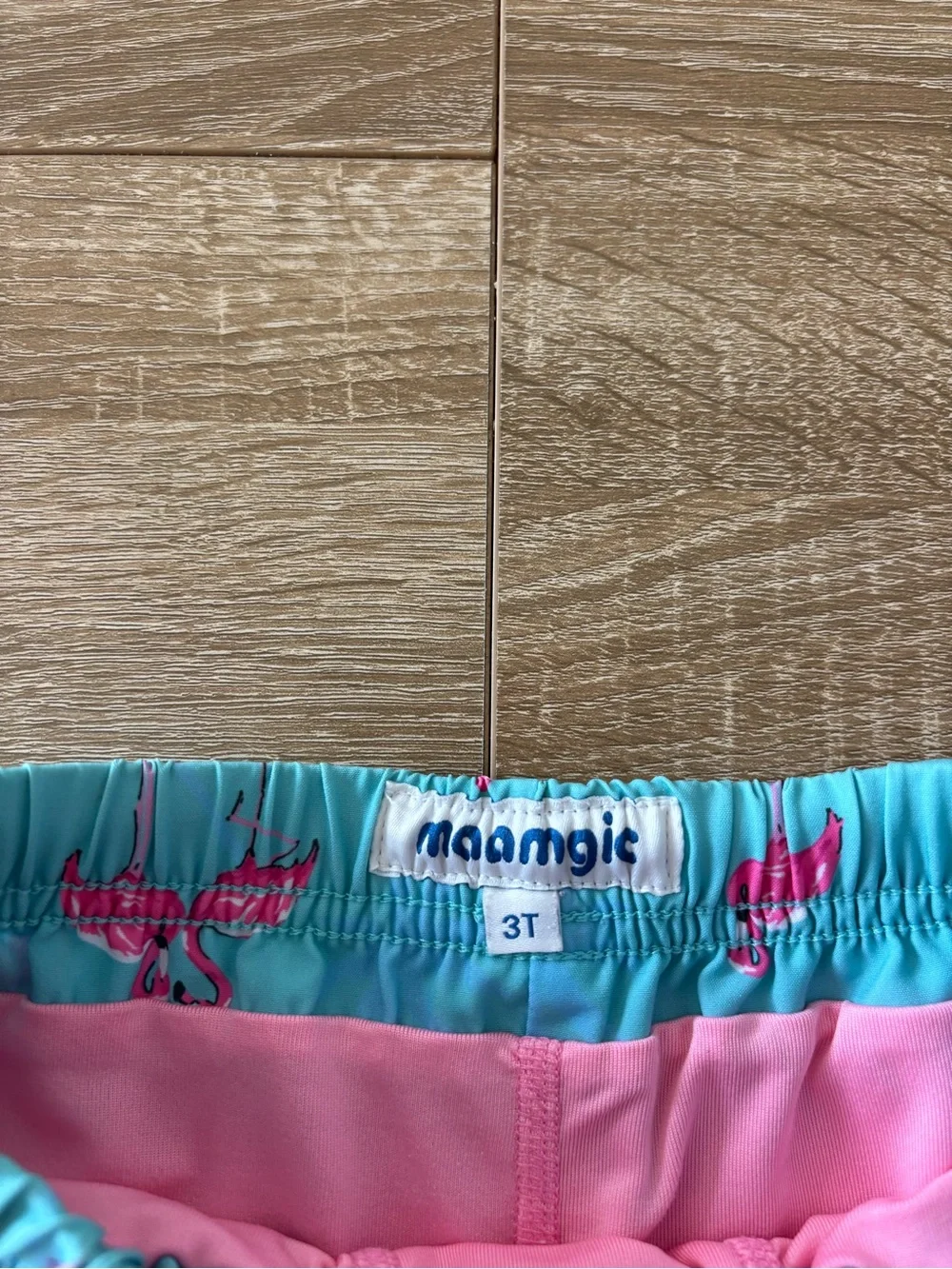 Maamgic boys pink flamingo swim trunks size 3T
